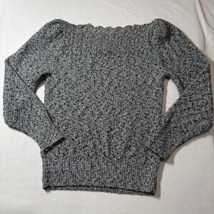 Vtg Keren Womens Gray Textured Knit Sweater Puff Sleeve Boat Neck Pullover M